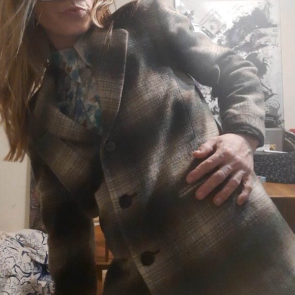 1980's plaid wool blazer w/ suede accents - Picture 5 of 12